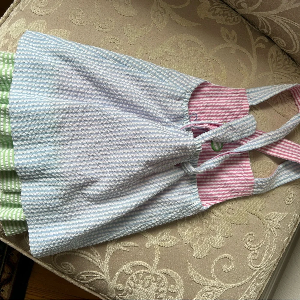 Florence Eisman Reversible Seersucker Floral Embroidered Kids Dress